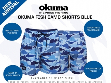OKUMA FISH CAMO SHORTS BLUE