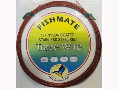 FISH MATE NYLON COATED BLOOD RED TRACE WIRE 10M