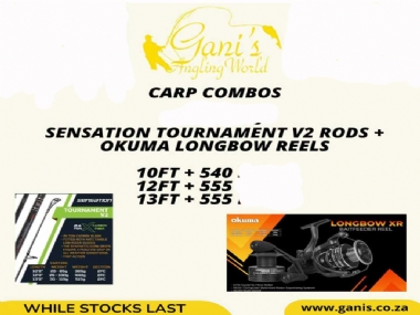 CARP COMBO 38 SENSATION TOURNAMENT V2 RODS & OKUMA LONGBOW REELS