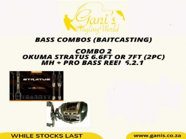 BASS COMBO 2 OKUMA STRATUS 6.6FT OR 7FT (2PC) MH &PRO BASS REEL 6.2.1