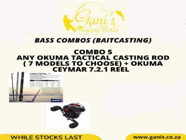 BASS COMBO 5 ANY OKUMA TACTICAL CASTING ROD (7 MODELS TO CHOOSE) &OKUMA CE 